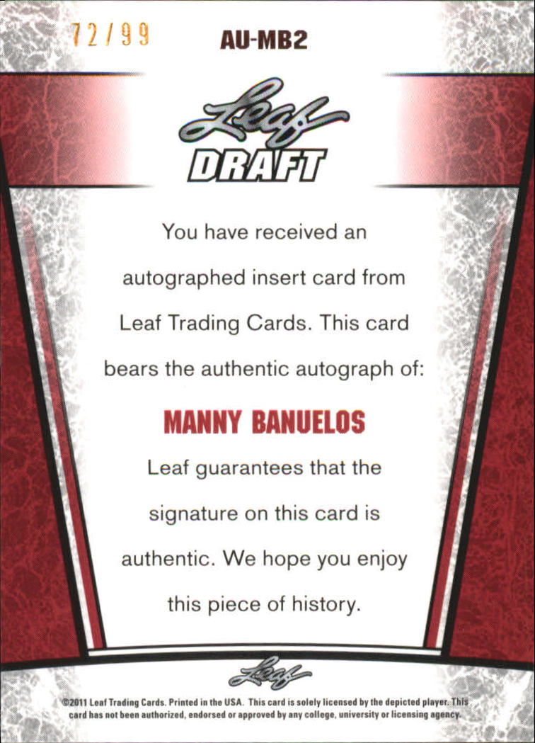 2011 Leaf Metal Draft Prismatic #MB2 Manny Banuelos back image