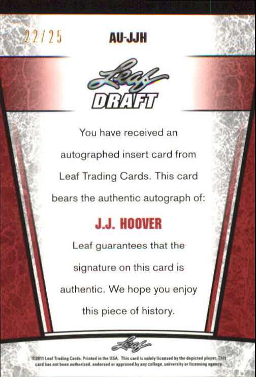 2011 Leaf Metal Draft Prismatic Blue #JJH J.J. Hoover back image