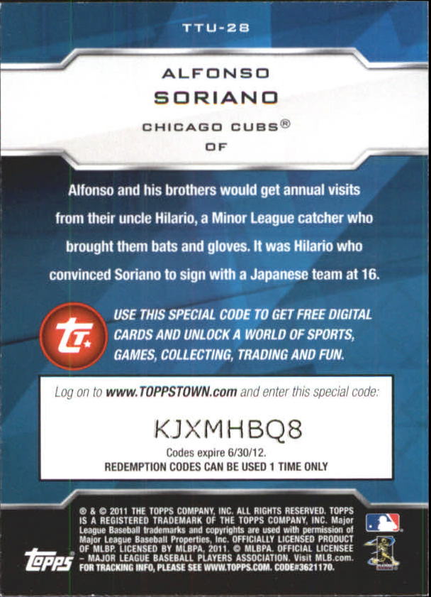 2011 Topps Update Topps Town #TTU28 Alfonso Soriano back image