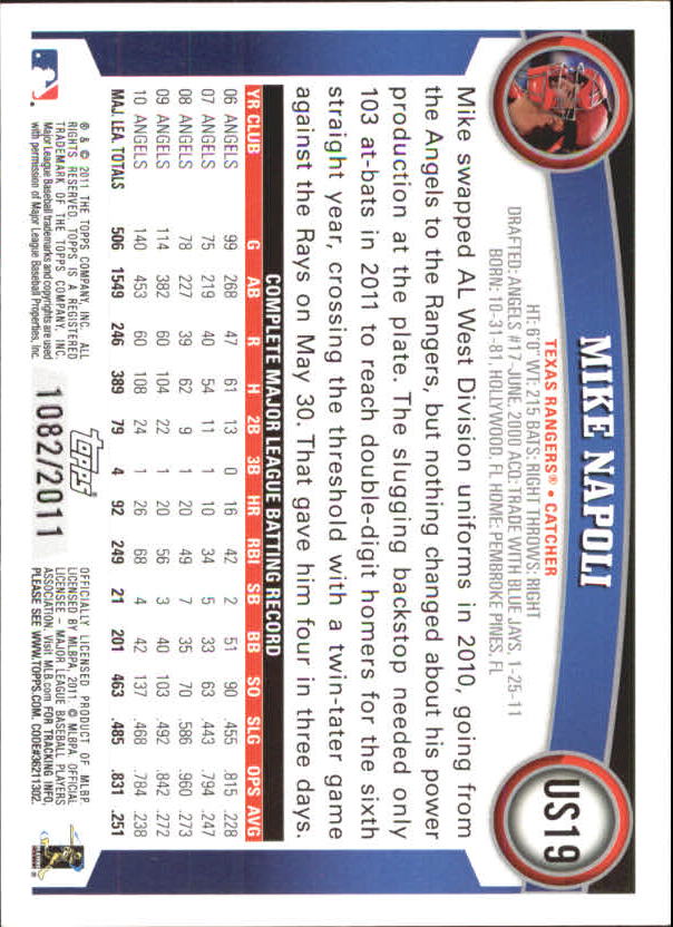 2011 Topps Update Gold #US19 Mike Napoli back image