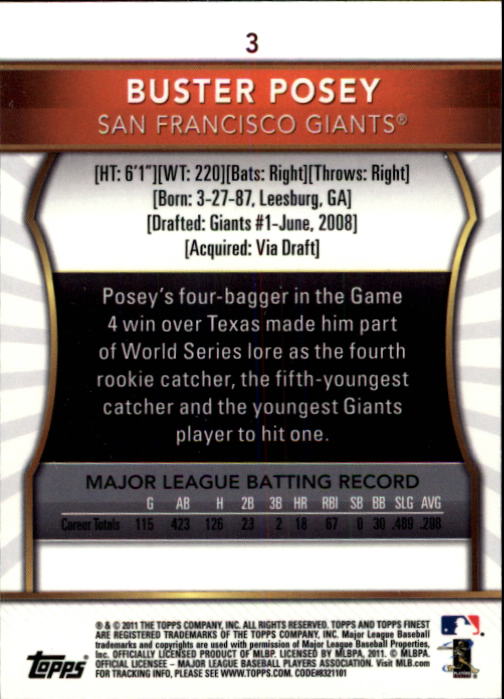 2011 Finest #3 Buster Posey back image