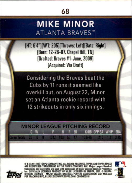 2011 Finest #68 Mike Minor (RC) back image