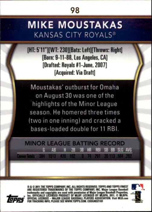 2011 Finest #98 Mike Moustakas RC back image