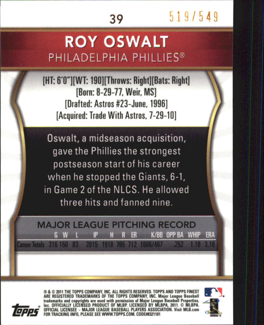 2011 Finest Refractors #39 Roy Oswalt back image