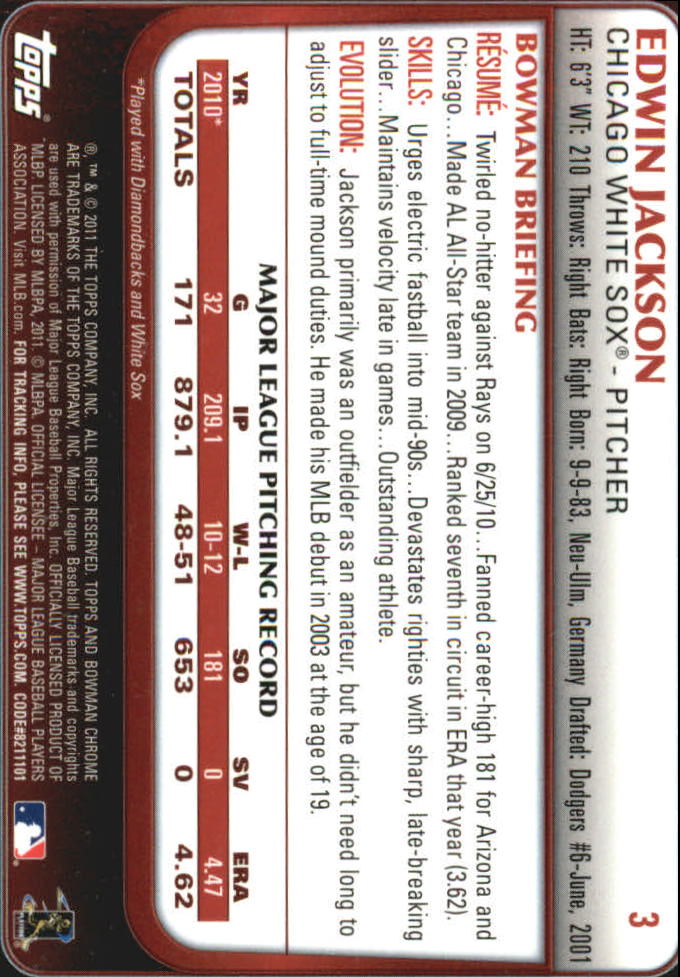 2011 Bowman Chrome Refractors #3 Edwin Jackson back image