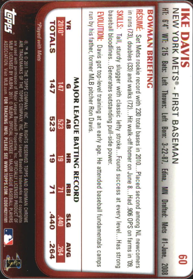 2011 Bowman Chrome Refractors #60 Ike Davis back image