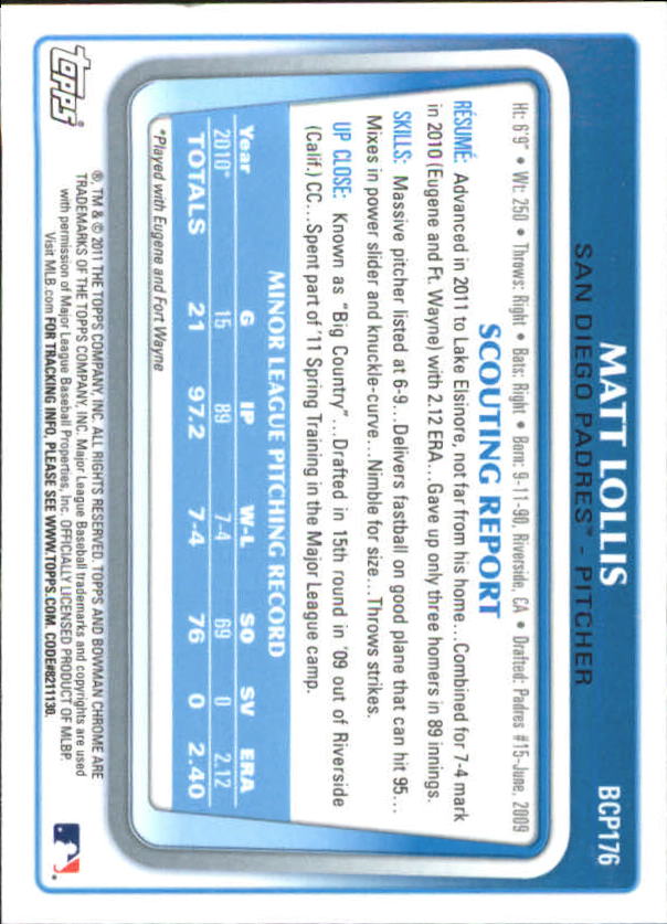 A0151- 2011 Bowman Chrome Prospects Green X-Fractors -You Pick- 15+ FREE US SHIP - Picture 109 of 183