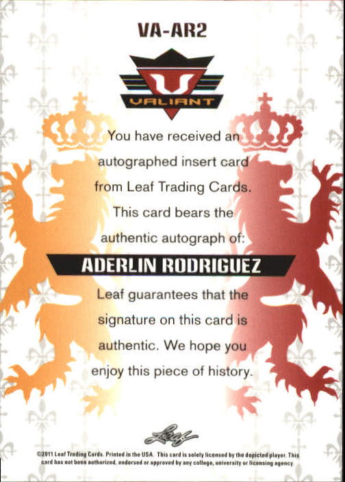 2011 Leaf Valiant Draft #AR2 Aderlin Rodriguez back image