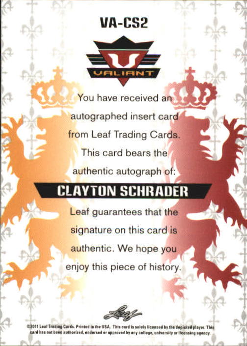 2011 Leaf Valiant Draft #CS2 Clayton Schrader back image