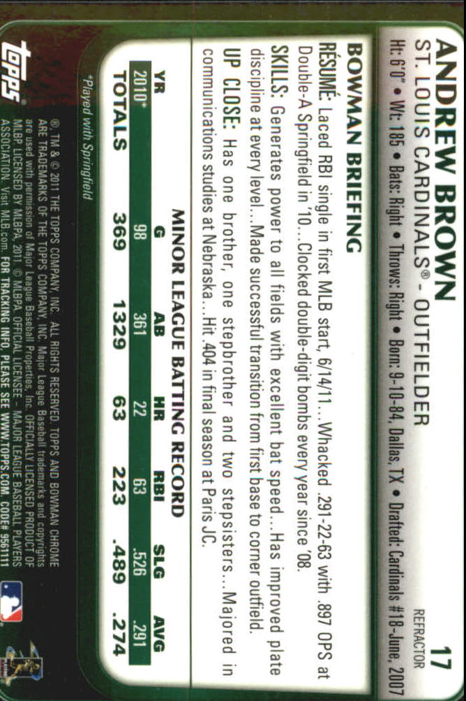 2011 Bowman Chrome Draft Refractors #17 Andrew Brown back image