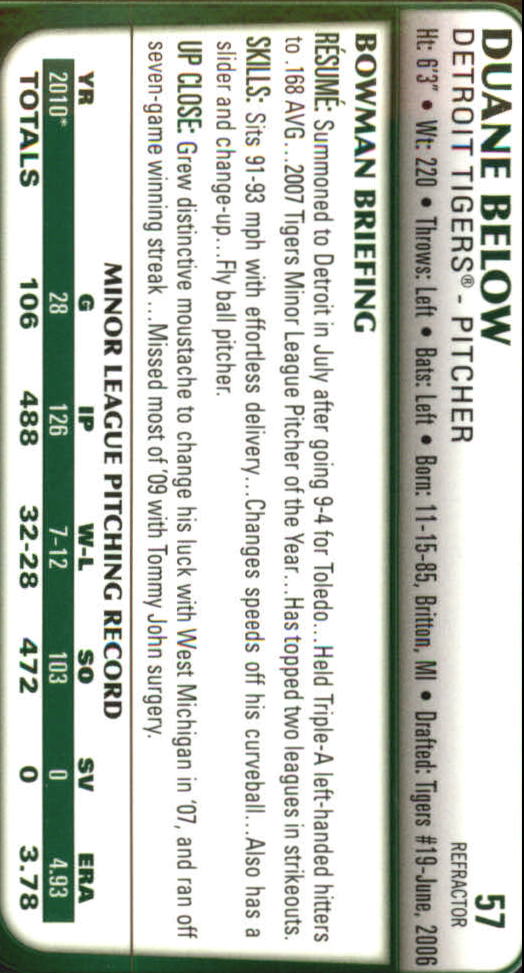 2011 Bowman Chrome Draft Refractors #57 Duane Below back image