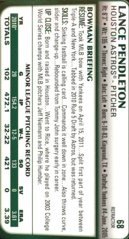 2011 Bowman Chrome Draft Refractors #68 Lance Pendleton back image