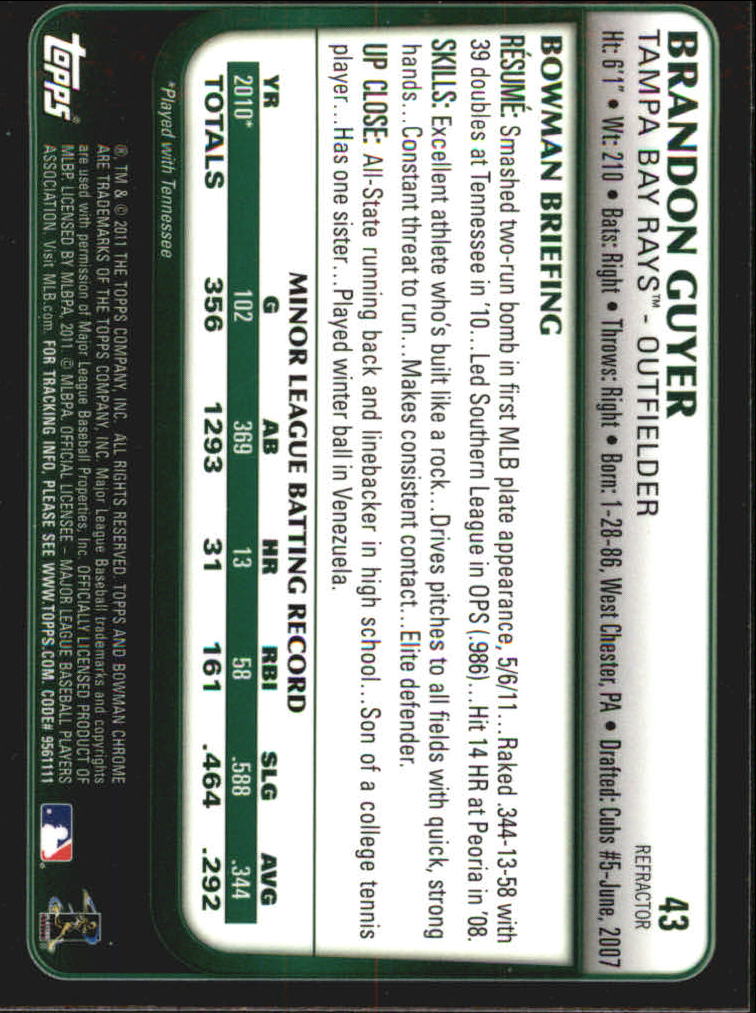 2011 Bowman Chrome Draft Purple Refractors #43 Brandon Guyer