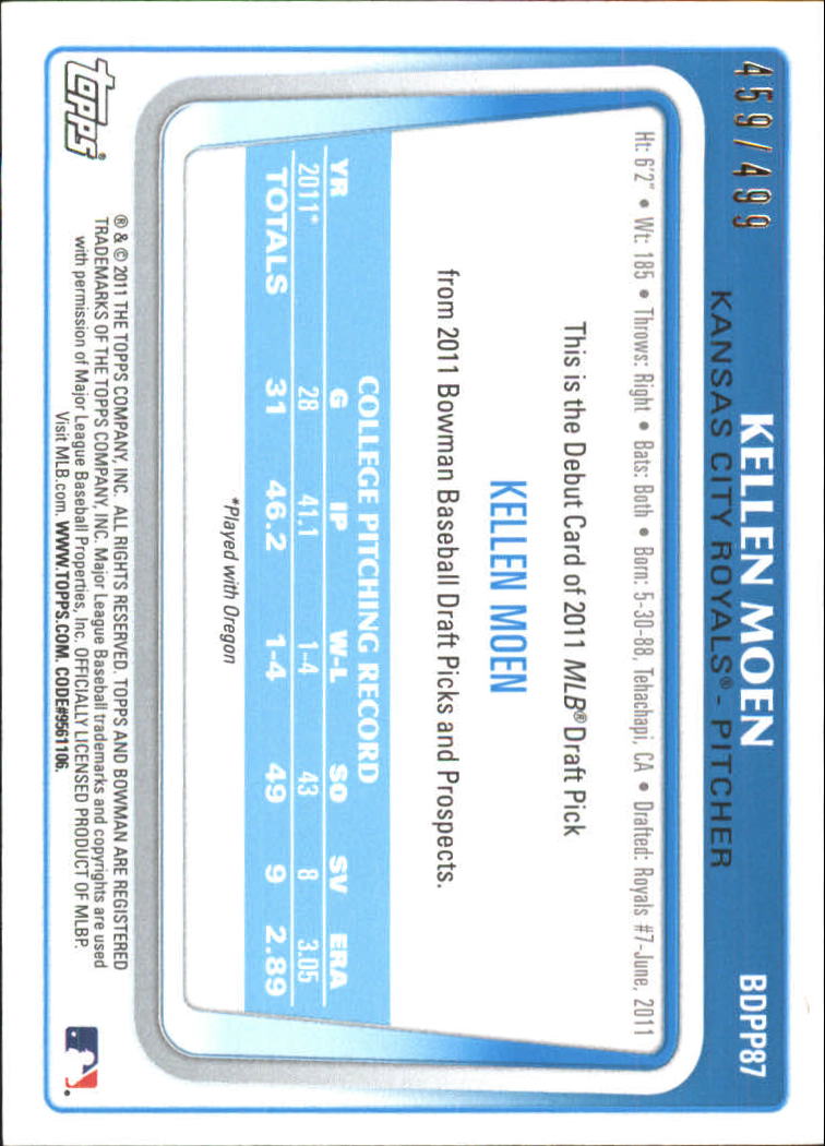 2011 Bowman Draft Prospects Blue #BDPP87 Kellen Moen back image