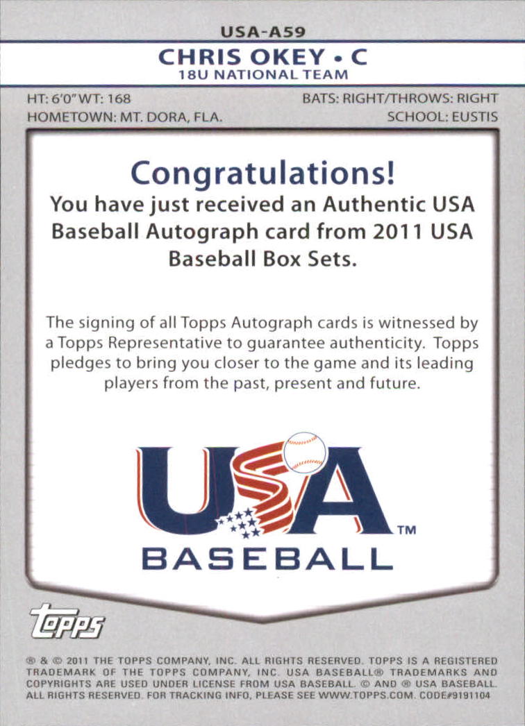 2011 USA Baseball Autographs #A68 Mikey White back image