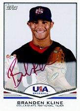 2011 USA Baseball Autographs Red #A9 Branden Kline