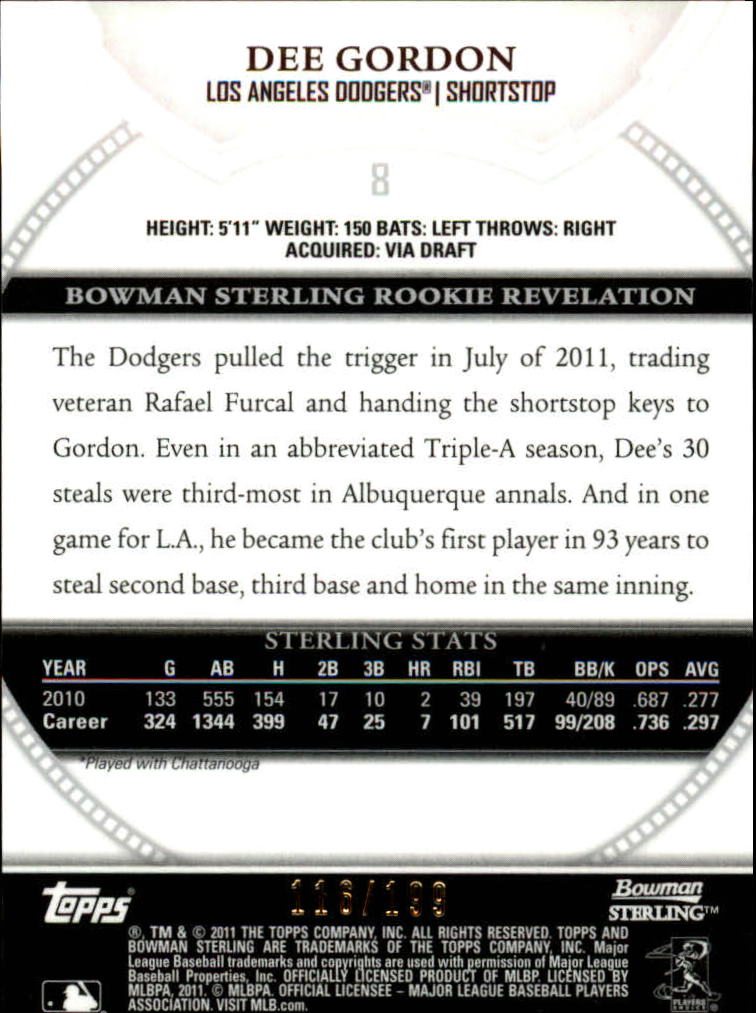 2011 Bowman Sterling Refractors #8 Dee Gordon back image