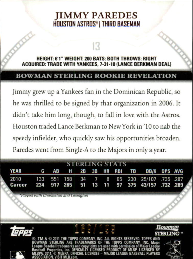 2011 Bowman Sterling Refractors #13 Jimmy Paredes back image