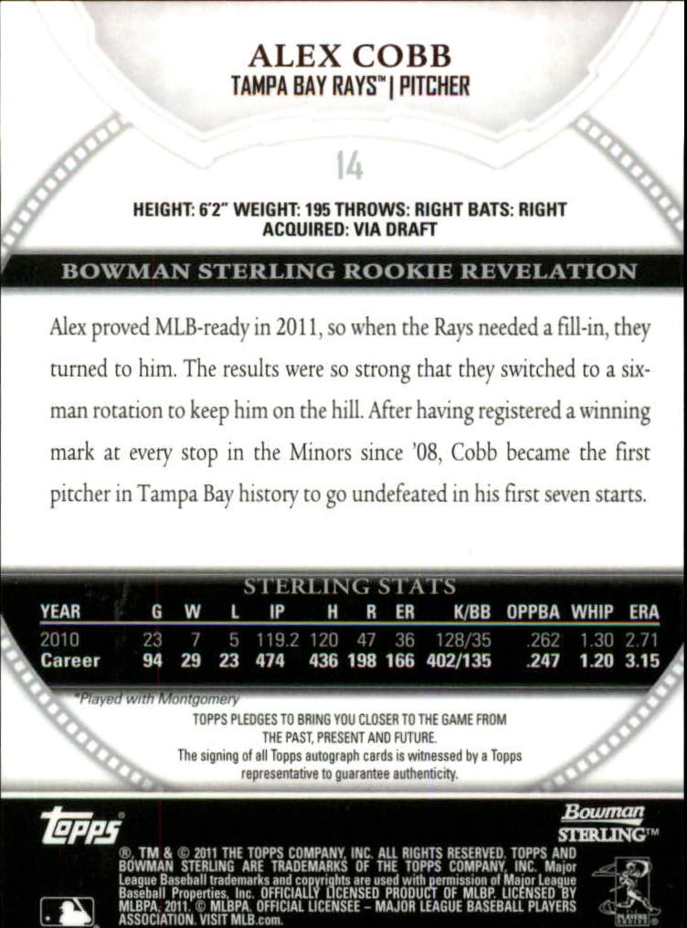 2011 Bowman Sterling Rookie Autographs #14 Alex Cobb back image