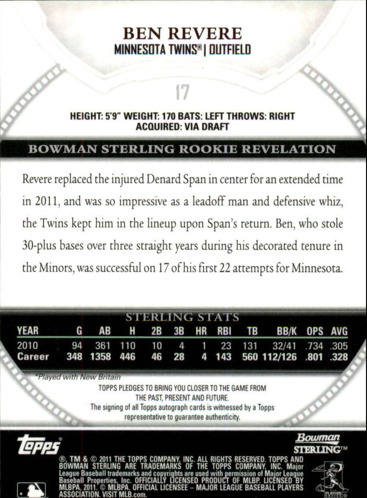 2011 Bowman Sterling Rookie Autographs #17 Ben Revere back image