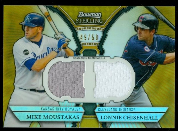 2011 Bowman Sterling Dual Relics Gold Refractors #MC Mike Moustakas/Lonnie Chisenhall