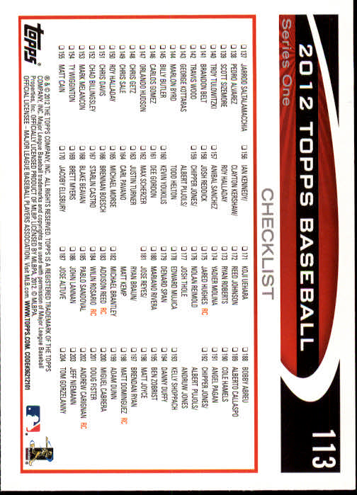 2012 Topps #113 Craig Kimbrel RB back image
