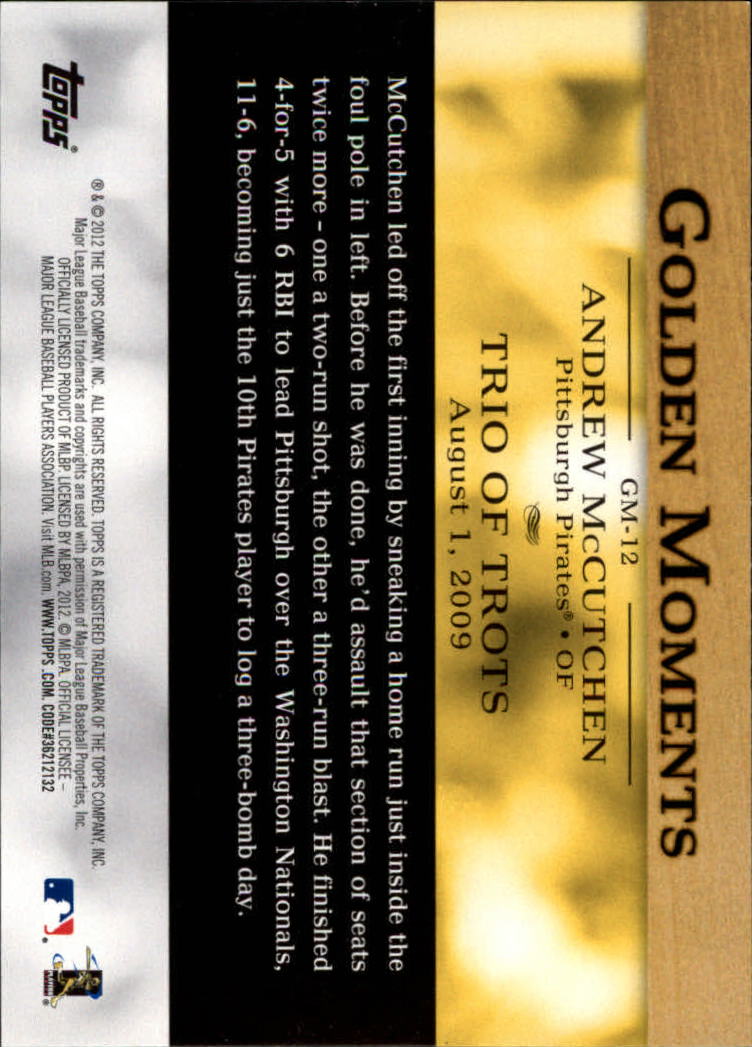 2012 Topps Golden Moments #GM12 Andrew McCutchen back image