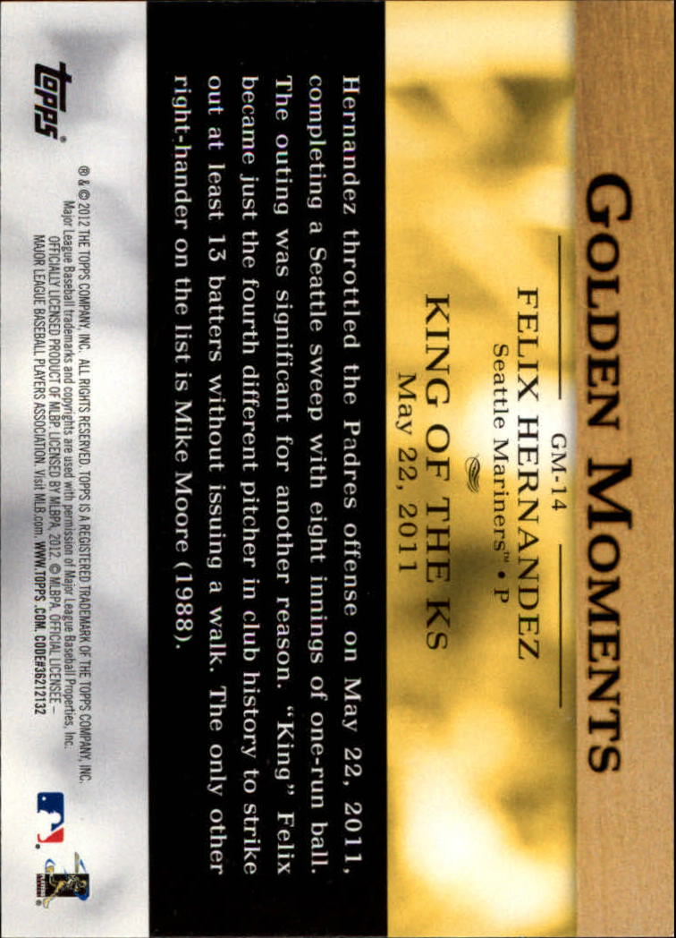 2012 Topps Golden Moments #GM14 Felix Hernandez back image