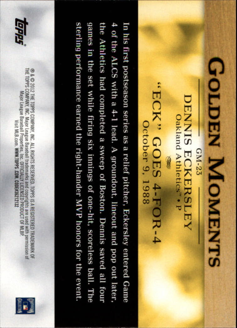 2012 Topps Golden Moments #GM23 Dennis Eckersley back image