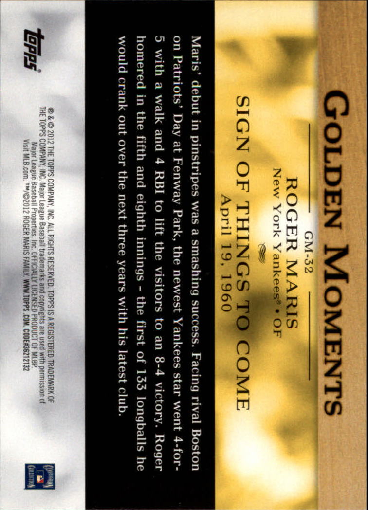 2012 Topps Golden Moments #GM32 Roger Maris back image