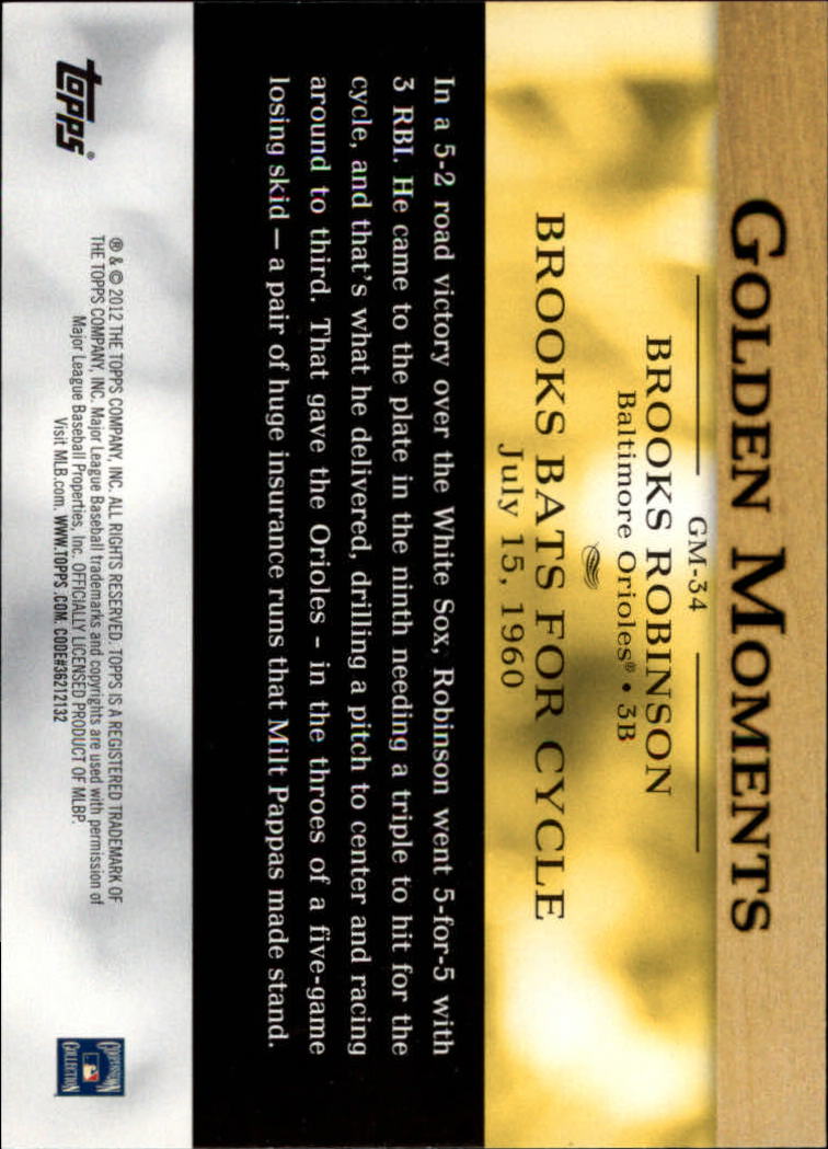 2012 Topps Golden Moments #GM34 Brooks Robinson back image
