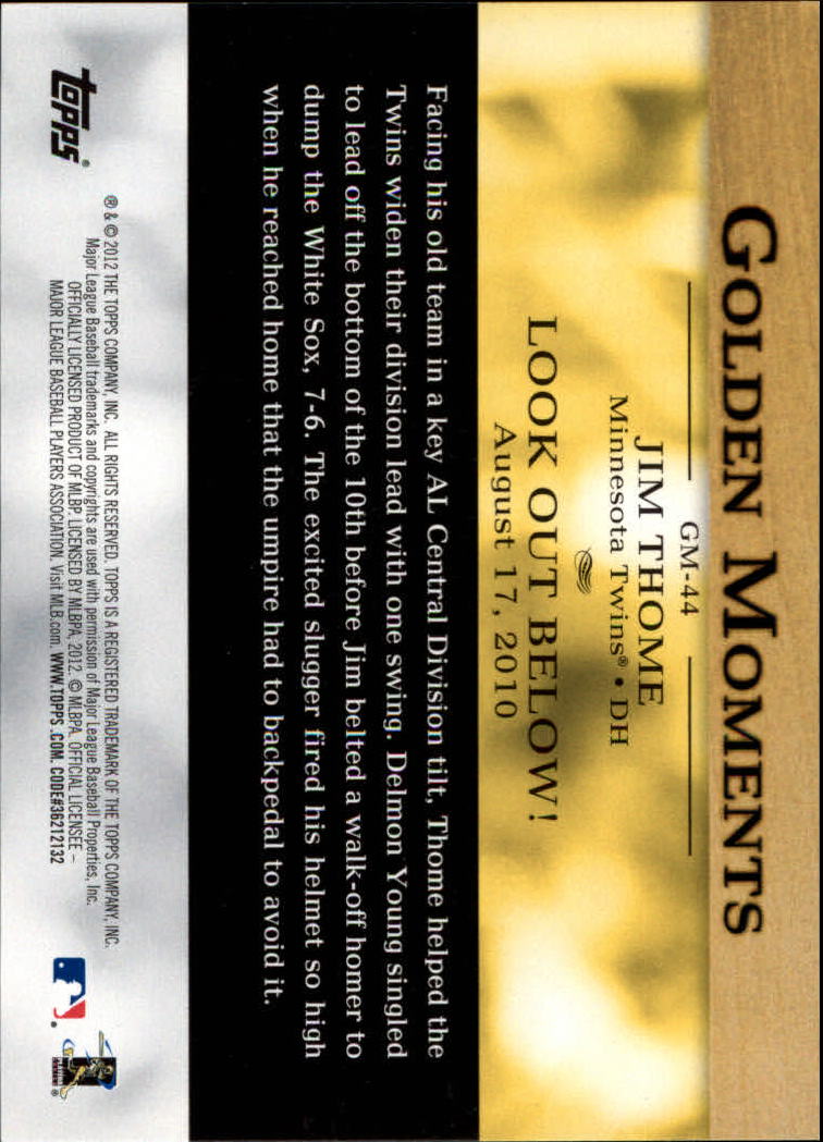 2012 Topps Golden Moments #GM44 Jim Thome back image