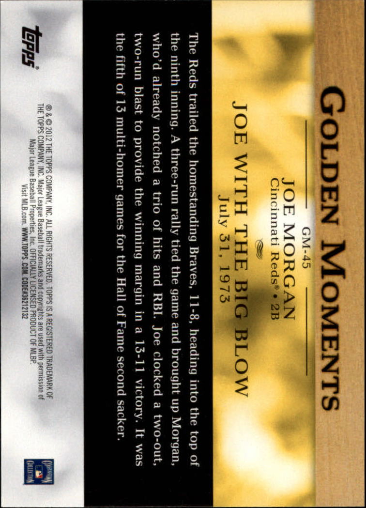 2012 Topps Golden Moments #GM45 Joe Morgan back image