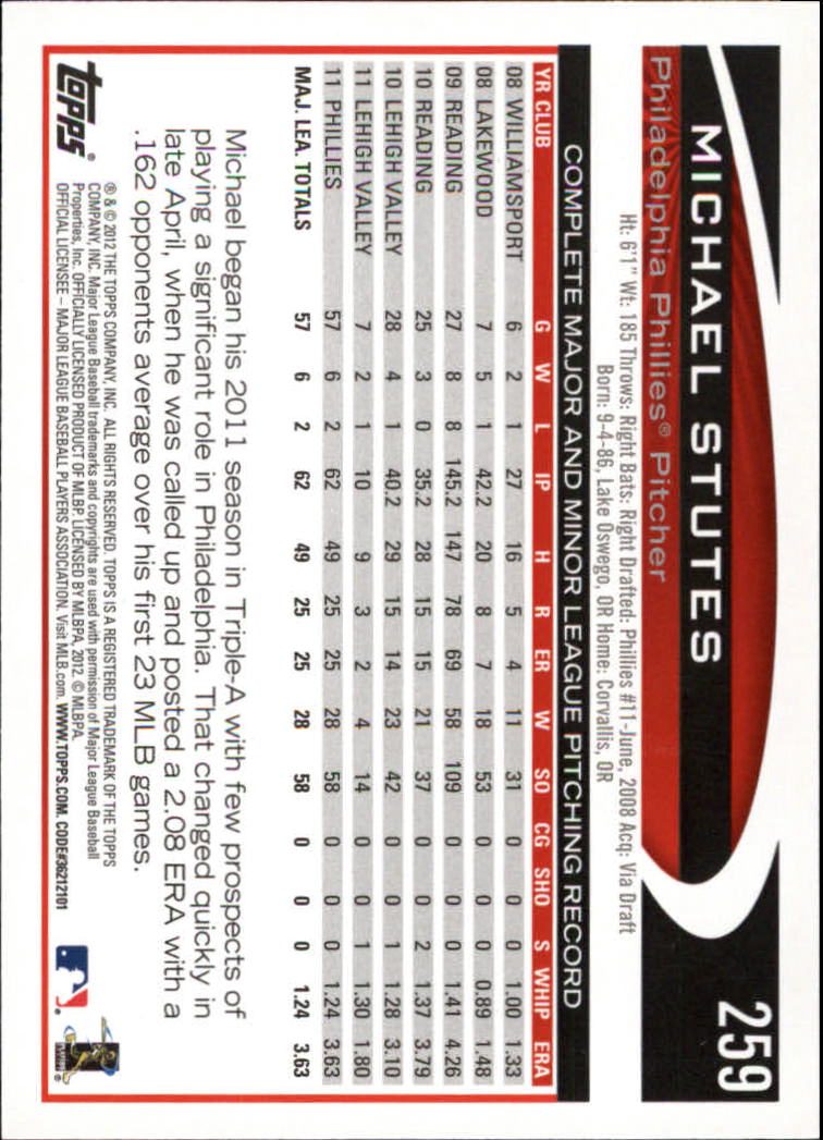 2012 Topps Target Red Border #259 Michael Stutes back image
