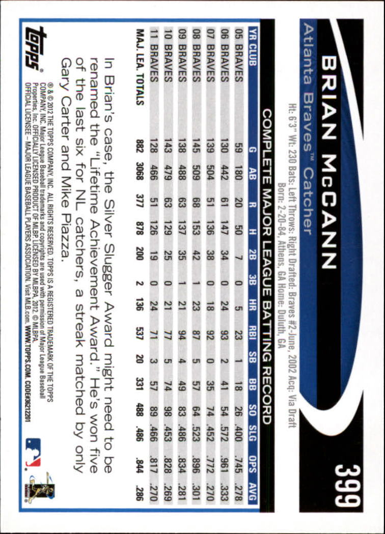 2012 Topps Target Red Border #399 Brian McCann back image