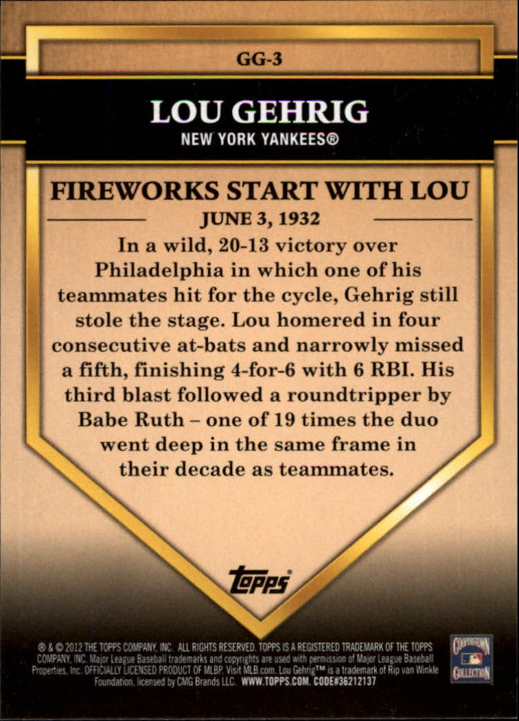 2012 Topps Golden Greats #GG3 Lou Gehrig back image