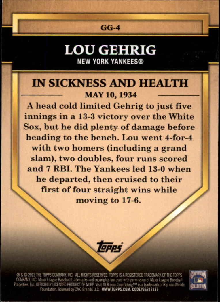 2012 Topps Golden Greats #GG4 Lou Gehrig back image