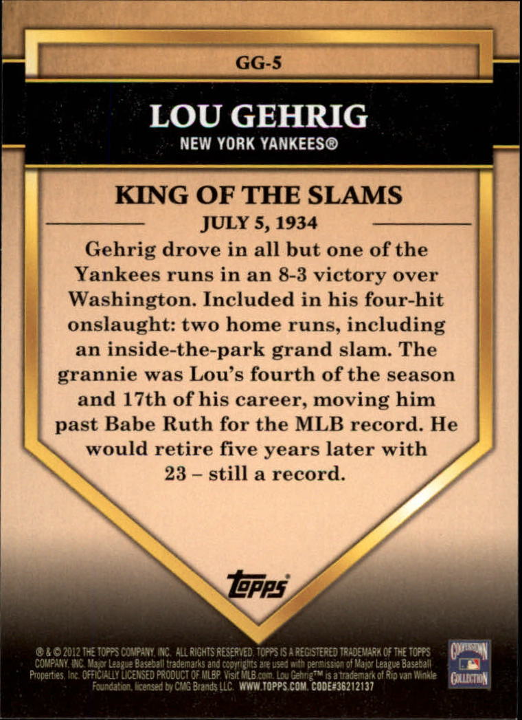 2012 Topps Golden Greats #GG5 Lou Gehrig back image