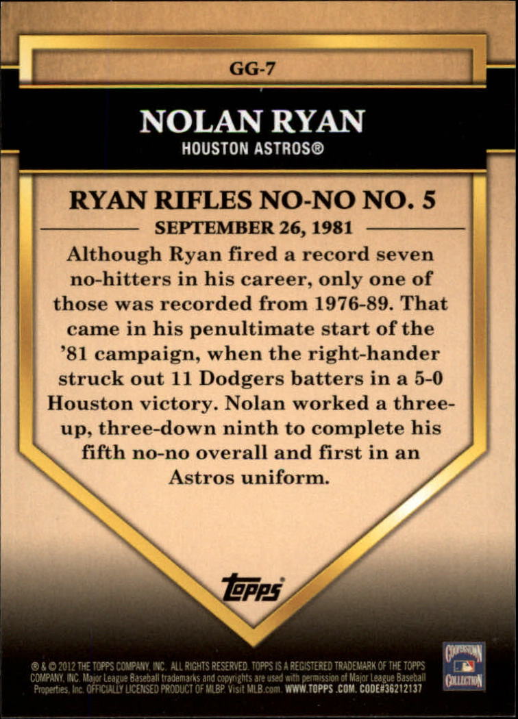 2012 Topps Golden Greats #GG7 Nolan Ryan back image