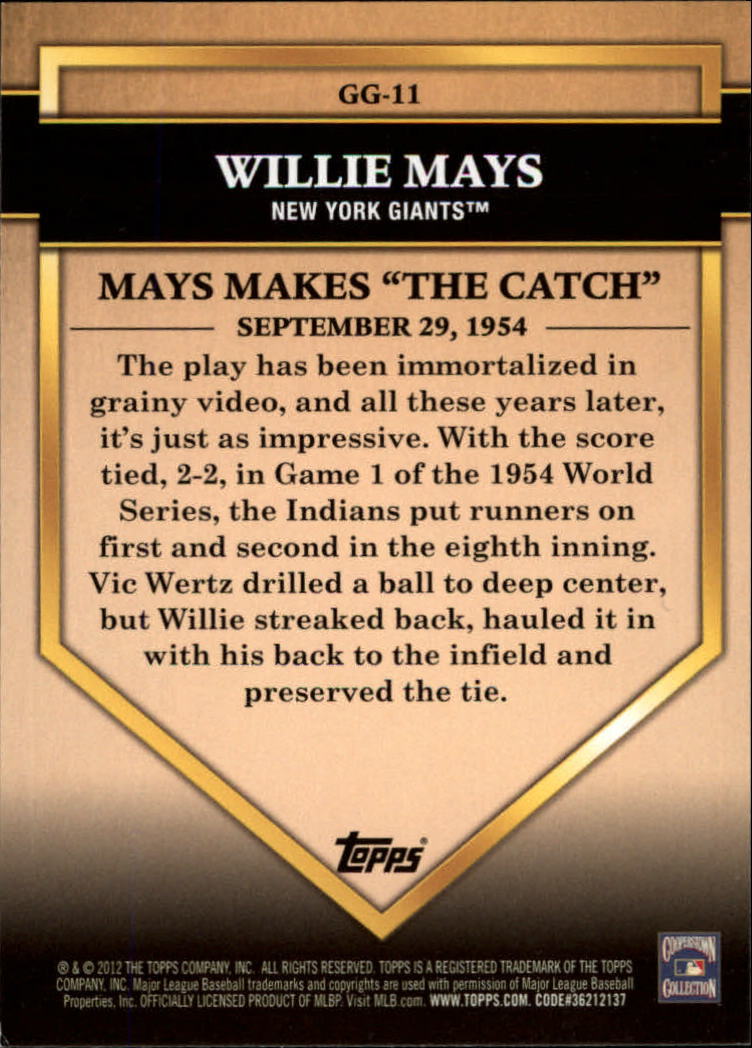 2012 Topps Golden Greats #GG11 Willie Mays back image