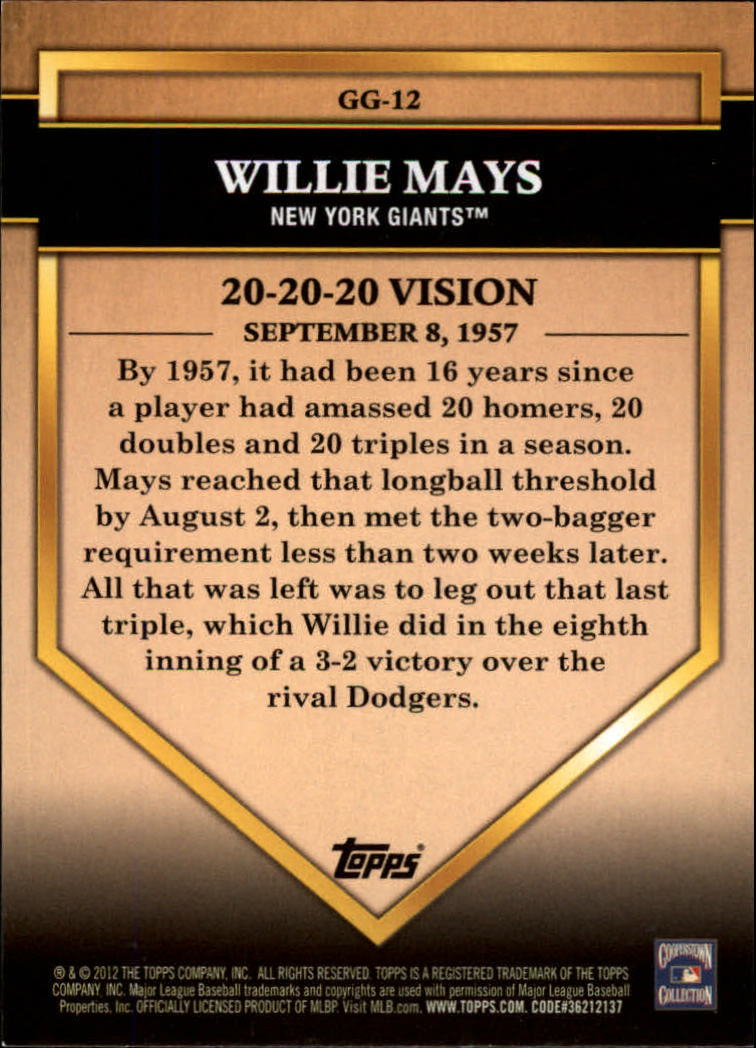 2012 Topps Golden Greats #GG12 Willie Mays back image