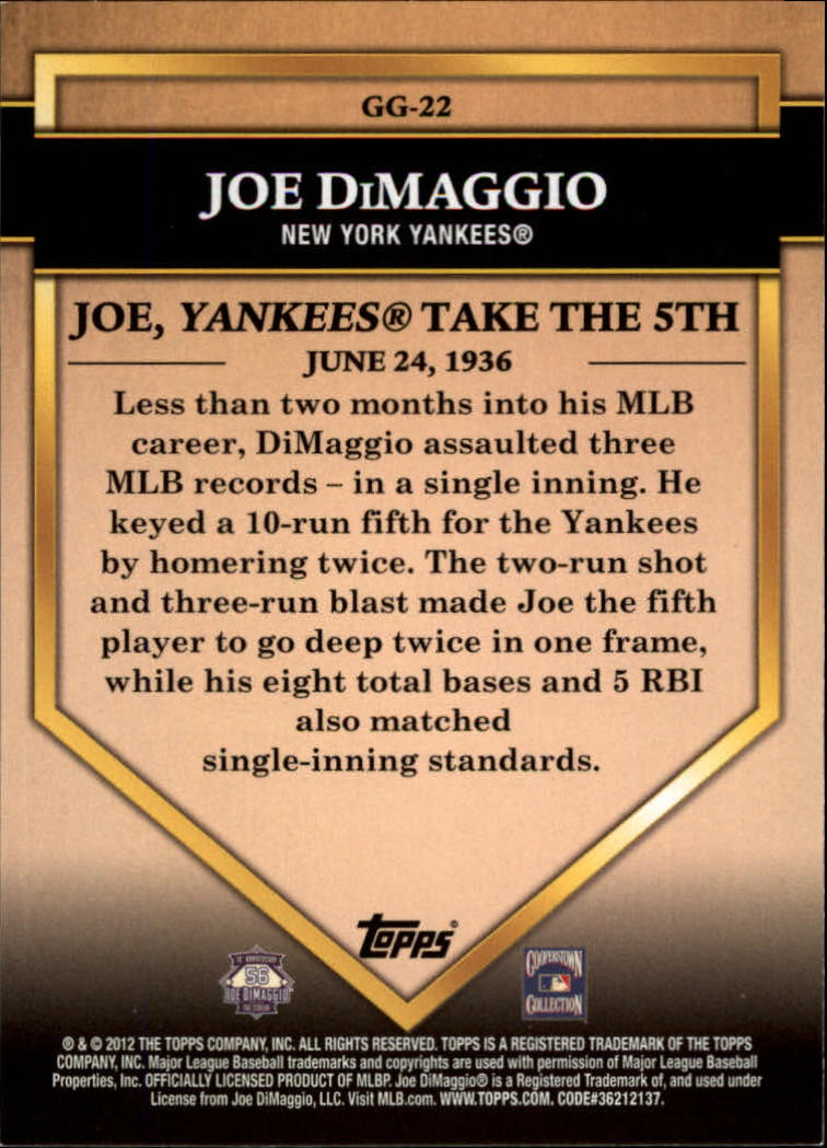 2012 Topps Golden Greats #GG22 Joe DiMaggio back image
