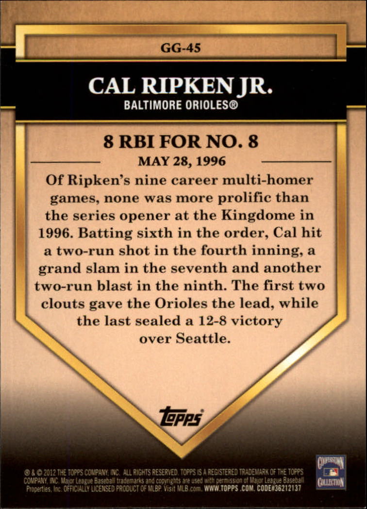 2012 Topps Golden Greats #GG45 Cal Ripken Jr. back image