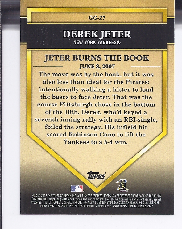 2012 Topps Golden Greats #GG27 Derek Jeter back image
