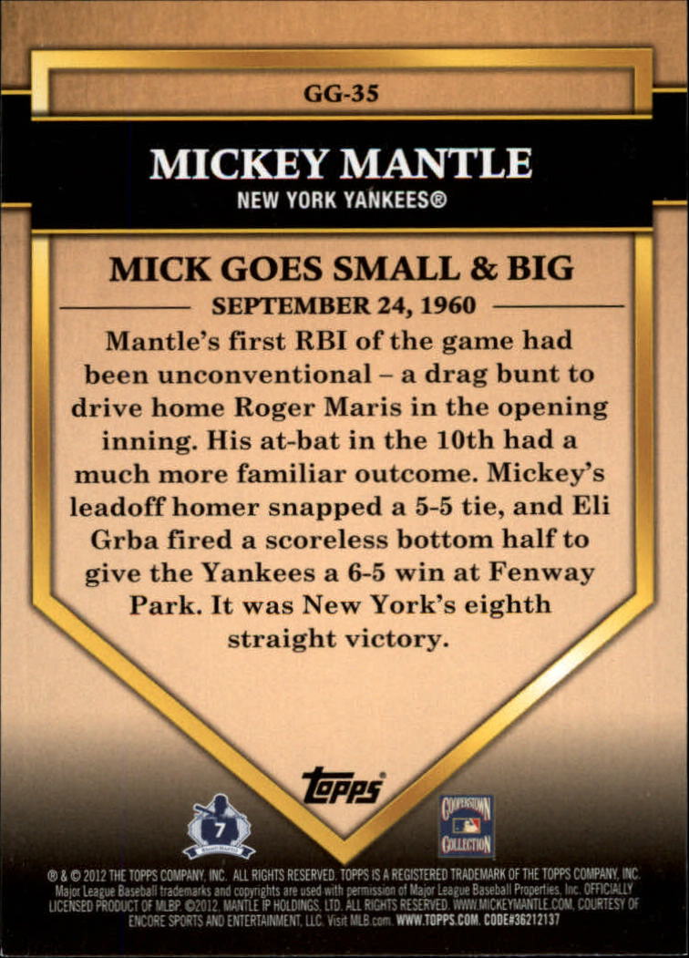 2012 Topps Golden Greats #GG35 Mickey Mantle back image