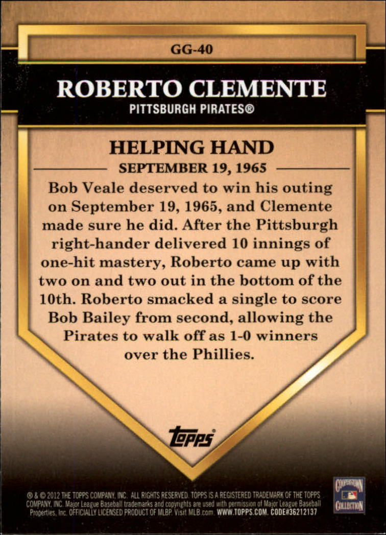 2012 Topps Golden Greats #GG40 Roberto Clemente back image