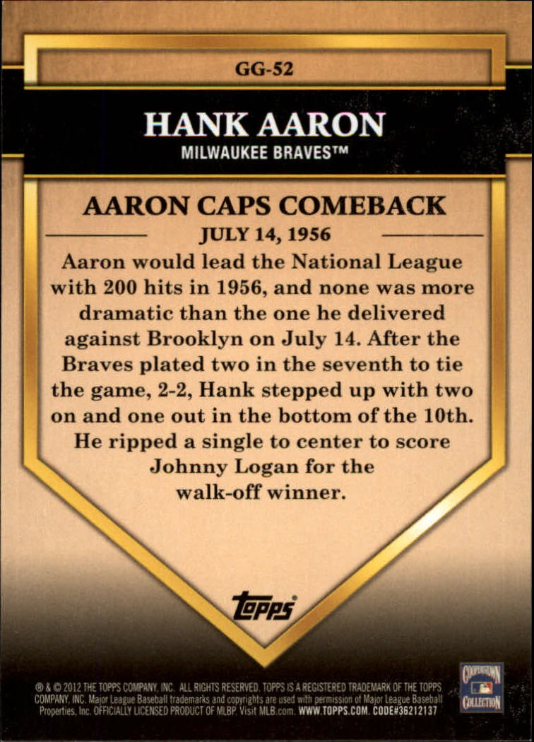 2012 Topps Golden Greats #GG52 Hank Aaron back image