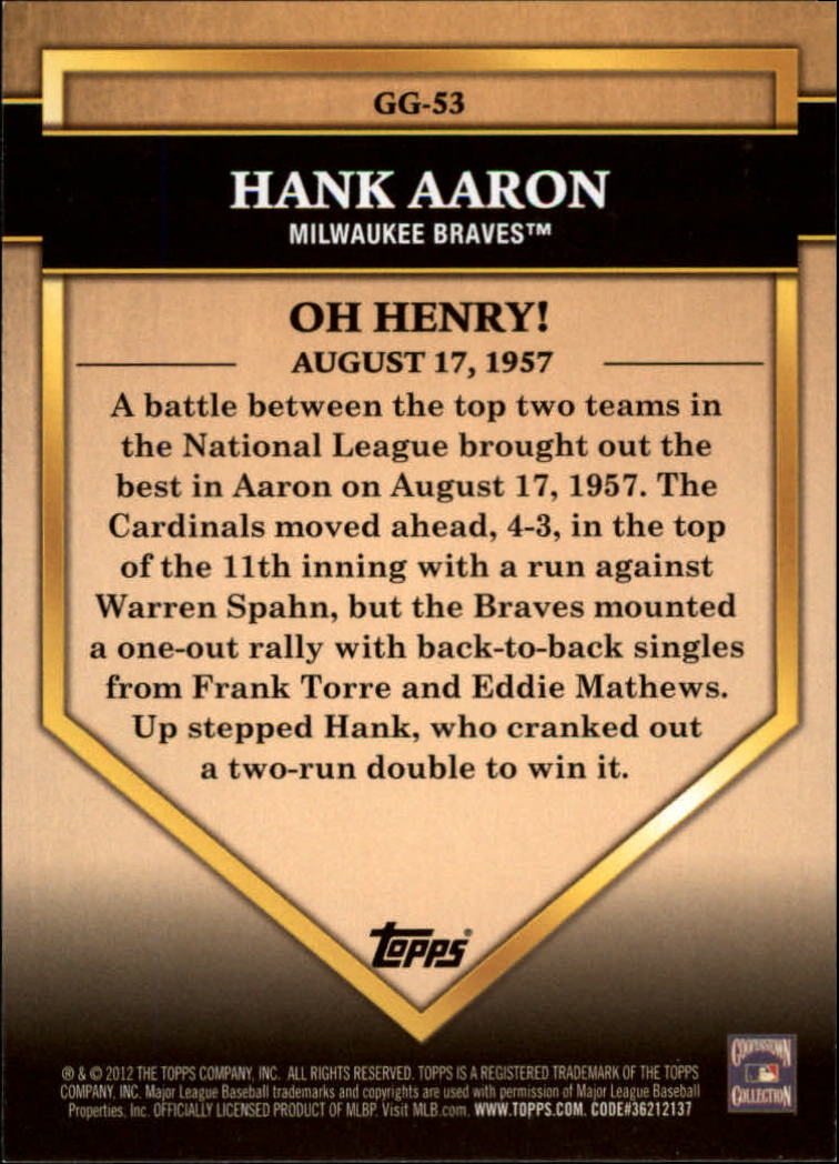 2012 Topps Golden Greats #GG53 Hank Aaron back image