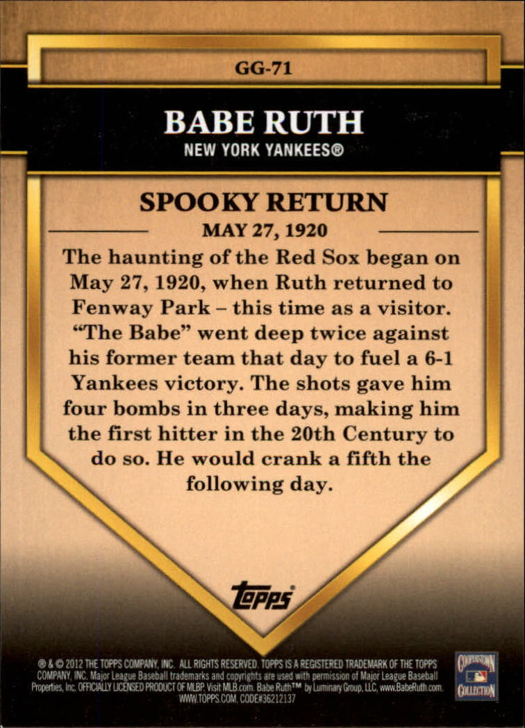2012 Topps Golden Greats #GG71 Babe Ruth back image