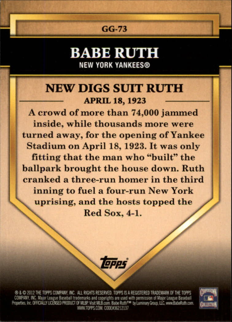 2012 Topps Golden Greats #GG73 Babe Ruth back image